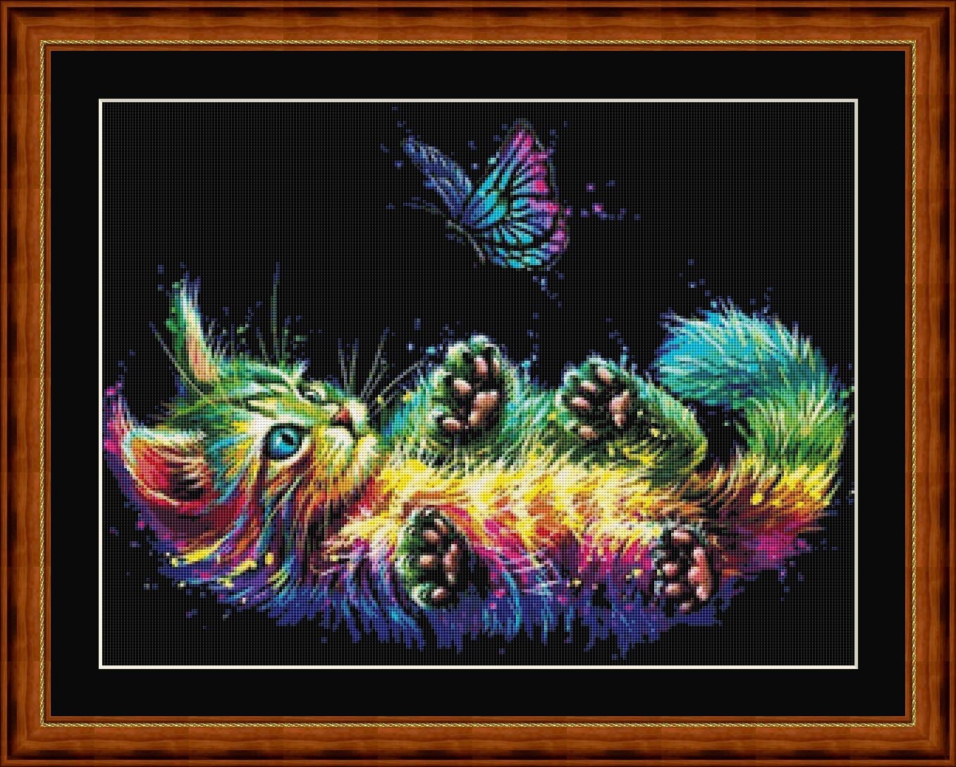 ABSTRACT CAT &amp; BUTTERFLY -  pdf cross stitch chart. Original Artist Unknown - $12.00