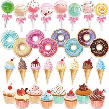 32 Pcs Candy Party Decorations Includes Ice Cream Cut Outs Donuts Cutouts Round  - £13.66 GBP