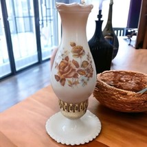 Milk Glass Hurricane Lamp Boudoir Bedside Table Light Floral Hobnail Edge Vtg - £34.78 GBP