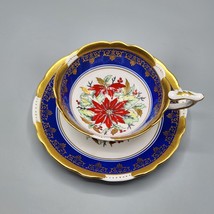 Royal Stafford Poinsettia Flower Teacup &amp; Saucer Bone China England Chri... - $33.85