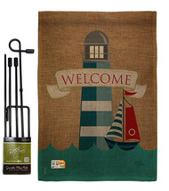 Lighthouse &amp; Sailboat Burlap - Impressions Decorative Metal Garden Pole Flag Set - £27.15 GBP