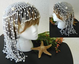 Head Cap Headdress Faux Pearls Silver Flapper Mardi Gras Bride Wedding - £22.02 GBP