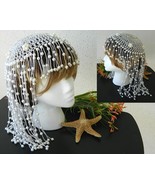 Head Cap Headdress Faux Pearls Silver Flapper Mardi Gras Bride Wedding - £21.98 GBP