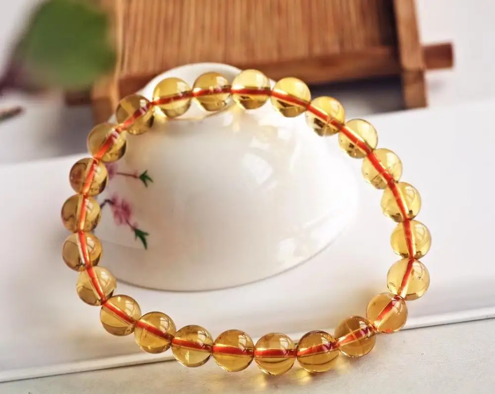 Natural Yellow Citrine Quartz Gemstone Round Beads Bracelet Citrine Woman Men 7m - £42.48 GBP