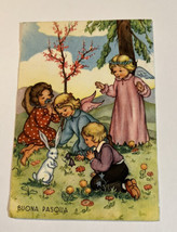 Postcard Greeting Happy Easter Ficarolo, Italy Children with Bunny 1951 Posted - £3.95 GBP