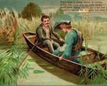 Vtg Victorian Postcard Romance Embossed Poem Rowboat Boat Blue Dress UNP - $8.87