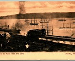 Where Rails Meet Sails Ships Trains Tacoma Washington WA UNP UDB Postcar... - $16.78