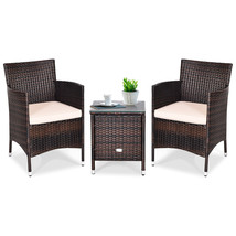 3 Pieces Rattan Wicker Furniture Set Coffee Table 2 Chairs Beige - £149.33 GBP