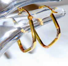 10K Multi-Color Gold Geometric Hoop Earrings W/ Snap Closure, 7/8&quot;L, 0.7GR - £87.92 GBP