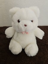 1986 GUND Teddy Bear White Brown Nose Plush Stuffed Animal Pink Bow Rattles - £19.76 GBP