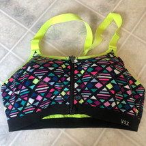 Victoria&#39;s Secret 34C Black Aztec print VSX Sports Bra Zip Front Active Support - £19.59 GBP