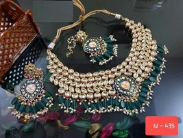 Rajputi Stunning Bridal Wedding Necklace blue mina green onyx kundan Jewelry set - £60.21 GBP