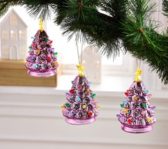 Mr. Christmas Set of 3 Glass Nostalgic Christmas Trees in Pink - £152.02 GBP