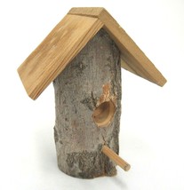 Handmade Decorative Bird House Tree Branch with Bark Wooden Roof Primitive - £11.17 GBP