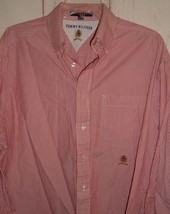 Tommy Hilfiger Red Striped Button Down Shirt Lion Crest Logo Mens 16 1/2... - $24.70