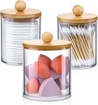 3 Pack Qtip Holder Dispenser with Bamboo Lids - Apothecary Jar Containers - £8.01 GBP