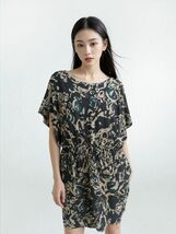 Women&#39;s Dress Rachel Roy Short Sleeve Printed Dress Sz M Black/Tan/Green - $24.74