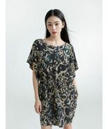 Women&#39;s Dress Rachel Roy Short Sleeve Printed Dress Sz M Black/Tan/Green - €21,24 EUR