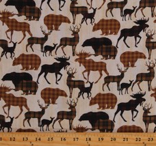 Cotton Elk Deer Moose Woodland Animals Patterned Fabric Print by Yard D478.50 - £10.42 GBP