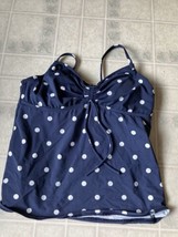 Lands&#39; End Sz 12 Tankini Top Navy Blue Polka Dot Unlined Underwire Support - $26.93