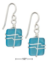 Sterling Silver Wire Wrapped Turquoise Bright Aqua Blue Square Sea Glass Earring - £62.19 GBP+