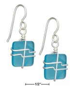 Sterling Silver Wire Wrapped Turquoise Bright Aqua Blue Square Sea Glass... - £61.26 GBP+