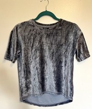 Art Class Girls Top Size L (10-12) Blue Gray Velour High Low Short Sleeve - $11.88