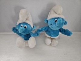 Vintage 1979 &amp; 1981 Smurf Plushes Blue Stuffed Animal Wallace Berrie Pey... - £22.55 GBP