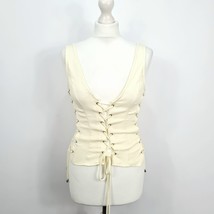 Pretty Little Thing - New with Tag - Cream Woven Lace Up Plunge Top - UK 6  - $22.29