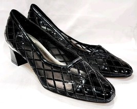 Annie BLACK MESH LEATHER Heel Diamond Geometric Silver Pump Vintage 7.5 ... - $25.00