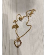 Vintage Avon Gold Tone Heart Pendant Necklace Prong Set Rhinestones Sign... - $7.91