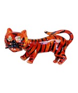 Vtg Original By Robert Enamel Orange Tiger Cat Brooch Green Rhinestone Eyes - $700.83 MXN