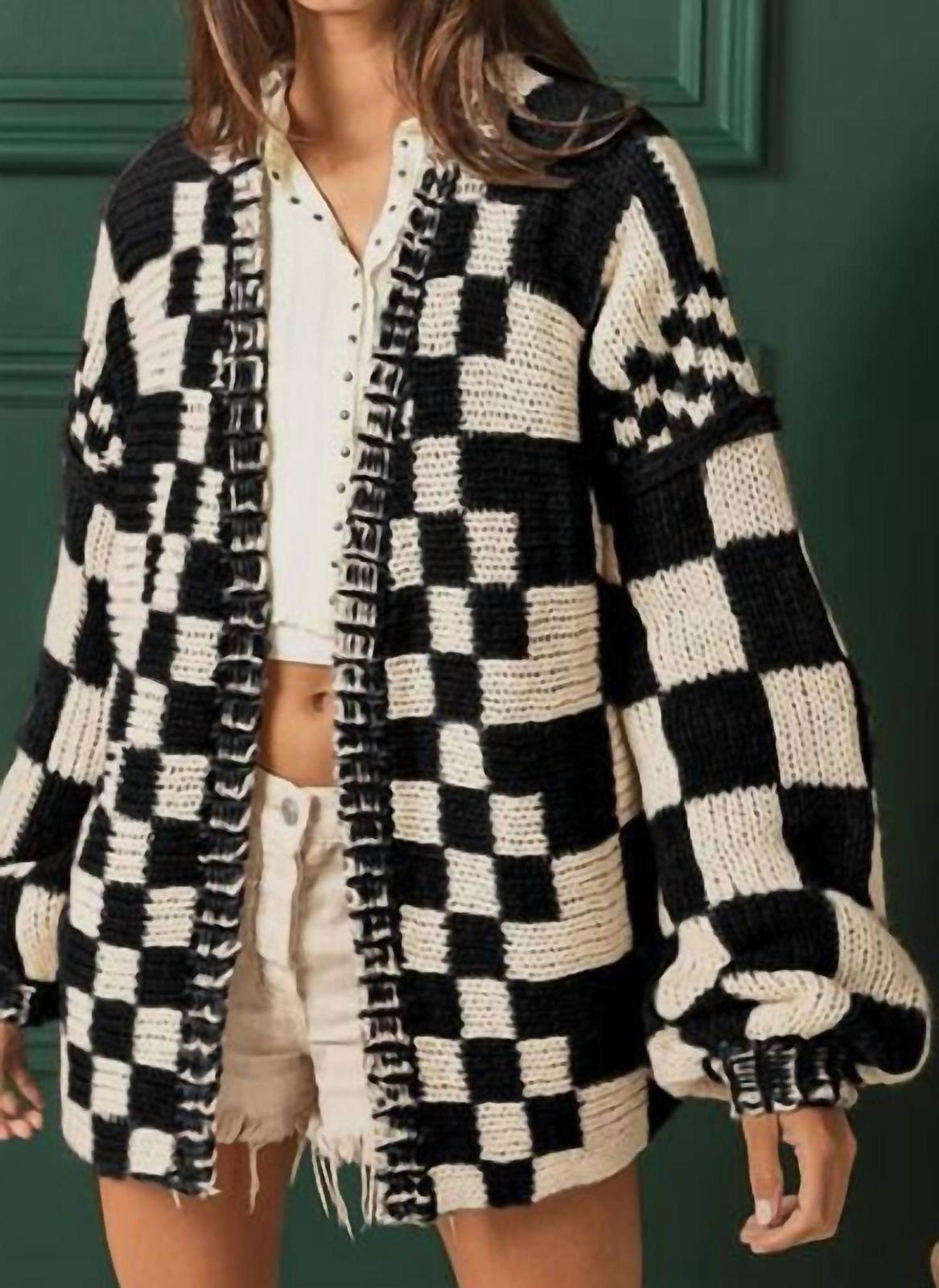 Bibi Mixed Check Loose Fit Chunky Cardigan Size S - $34.65