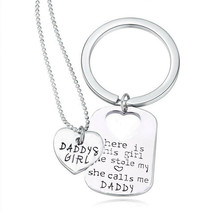 Daddys Girl Stainless Steel Heart Necklace and Keychain Father Daughter Set - £34.41 GBP