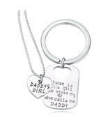 Daddys Girl Stainless Steel Heart Necklace and Keychain Father Daughter Set - £34.02 GBP