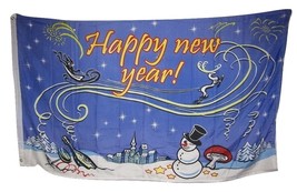 3x5 Happy New Year Winter Snow Snowman Wine Shroom Rough Tex Knitted Flag 3'x5' - $9.44