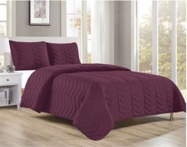 Nohemy Burgundy Color Prewashed Decorative Bedspread Set 3 Pcs King Size - £39.68 GBP
