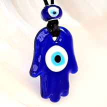 Evil Eye Hamsa Pendant Necklace Lucky Protection Cord Glass Kabbalah Turkish - £5.45 GBP