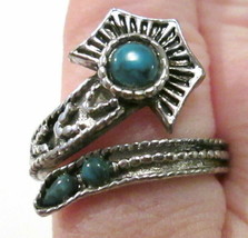 Silver Tone &amp; Faux Turquoise Snake Wrap Around Ring Adjustable - £7.23 GBP