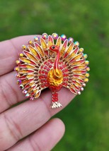 Peacock brooch gold plated broach colourful stones celebrity design queen pin s3 - £18.18 GBP