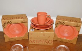 LOT 3 Oneida Petals 3 Piece Dish Set Salad Mug Bowl Plate Terra Cotta - £45.94 GBP