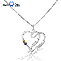 Double Heart DIY Birthstone Necklace Personalized 925 Sterling Silver Heart Shap - £23.50 GBP