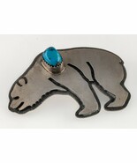 Rare! Hopi Weaver Selina Sterling &amp; Turquoise Bear pendant 55 mm Wide - $444.97 CAD