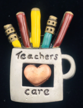 Vintage Tanya’s Creations TC Pewter Teachers Care Cup w/ Pencils Brooch Pin - £7.46 GBP