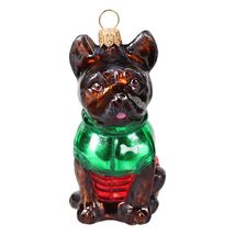 Joy to the World French Bulldog in Puffer Coat Polish Glass Christmas Or... - $69.98