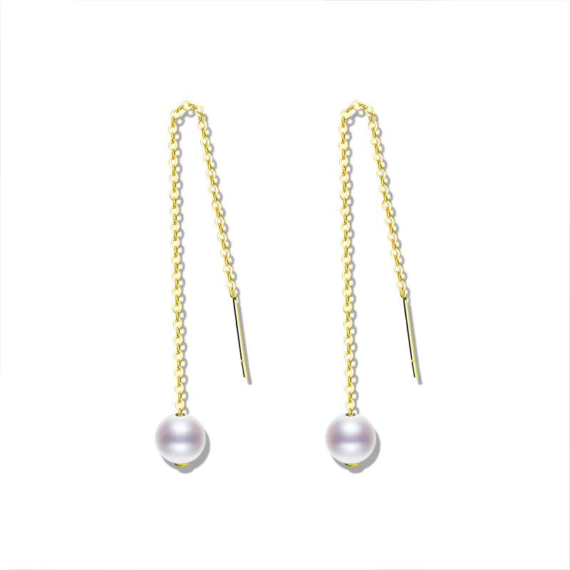 Real Gold Jewelry Drop Earrings Natural Freshwater Pearl Pure AU750 Tassel Earri - £60.27 GBP