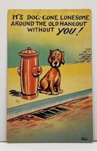Dog At Fire Hydrant Its Dog-gone Lonesome around the old hangout Postcard H1 - £3.18 GBP