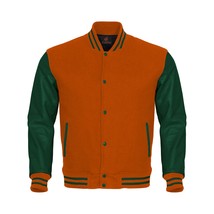 Varsity Jacket Letterman Jacket Bomber Jacket Orange Body Green Leather ... - $86.90+