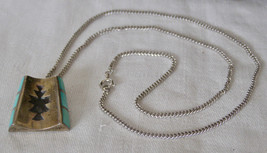 VINTAGE NATIVE AMERICAN ZUNI STERLING SILVER+TURQUOISE PENDANT NECKLACE ... - $68.31