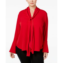 NWT Womens Plus Size 0X Rachel Roy Red Curvy Trendy Tie Neck Blouse Top - £23.48 GBP